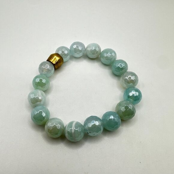 12mm faceted "Aquamarine" stone stretchy bracelet, size 7 - Picture 1 of 15